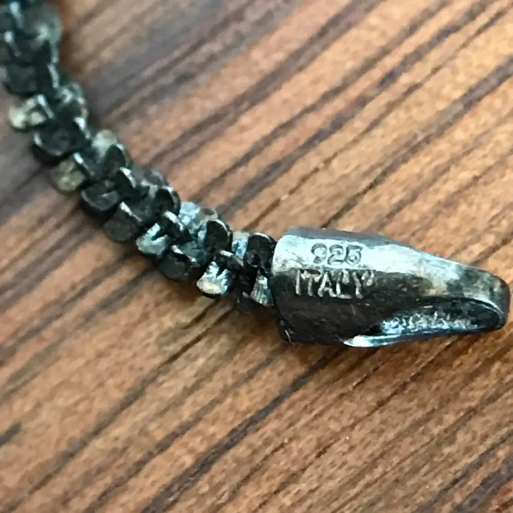 Black Rhodium Plate 925 Italy Twisted Rock Sparkle Rope Chain Necklace 20